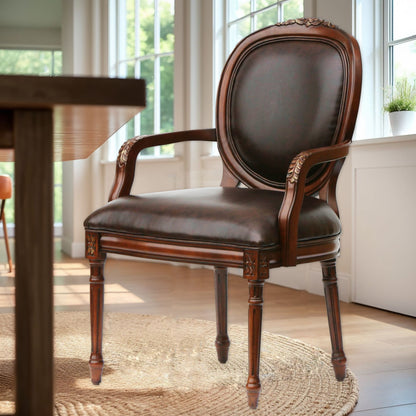 Benard - Traditional Oval Back Chair With Floral Carvings - Brown
