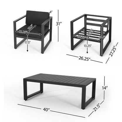 4 Piece Outdoor Chair Set With Weather Resistant Cushion - Dark Gray