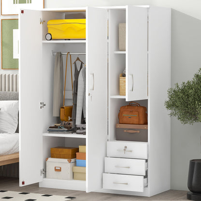2 Doors Wardrobe Storage For Bedroom With Shelves And 3 Drawers