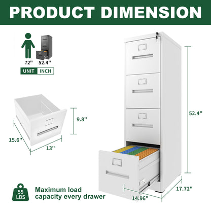 Premium Drawer File Cabinet With Lock, Metal Vertical Design, A4 Legal / Letter Size