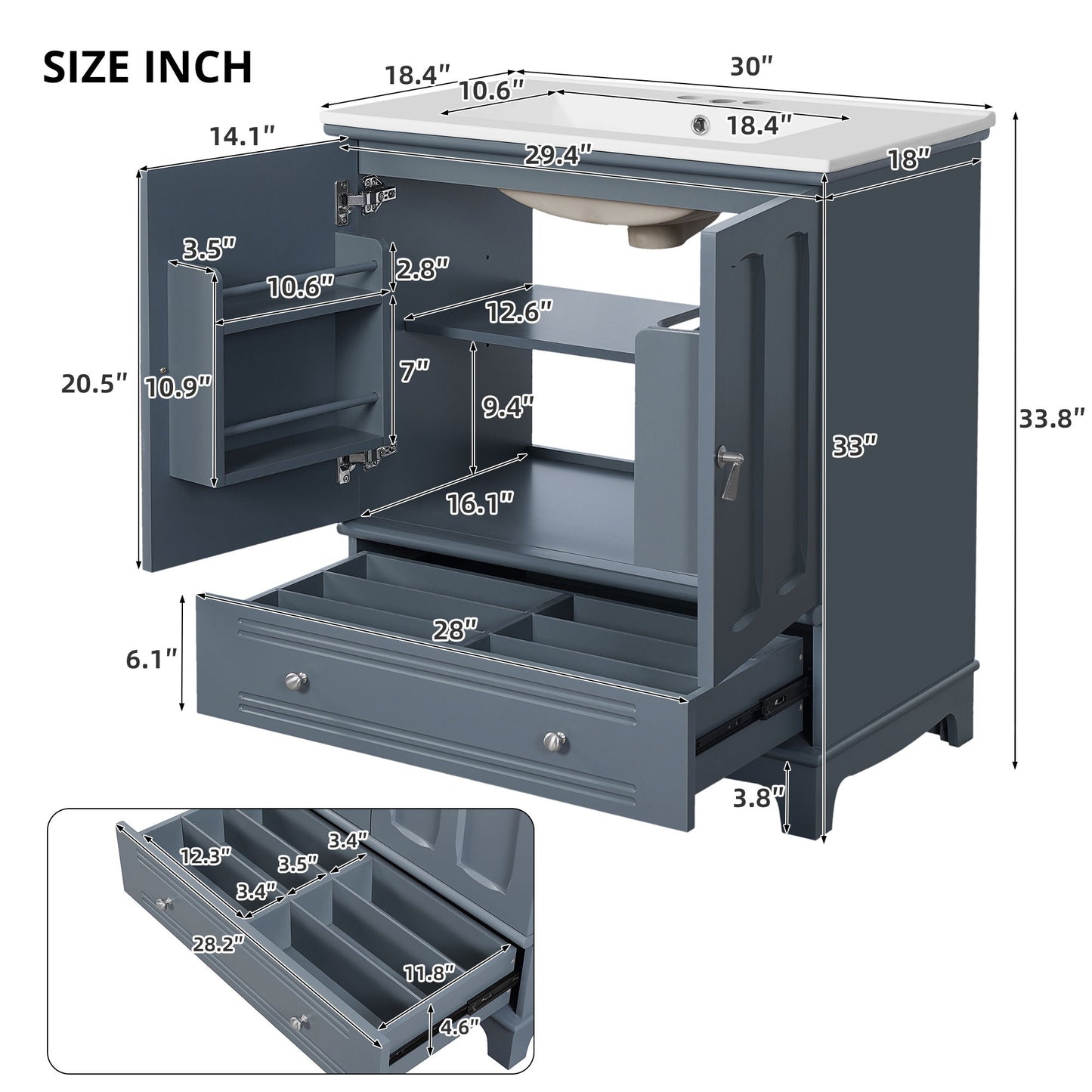 Bathroom Vanity With Sink, Cabinet With Adjustable Shelf And Drawer Divider
