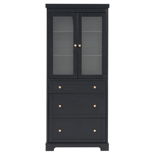 Freestanding Tall Bathroom Cabinet With Adjustable Shelves, Drawers, Soft Close Glass Doors