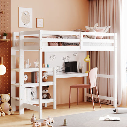 Loft Bed With Shelves, Desk And Writing Board