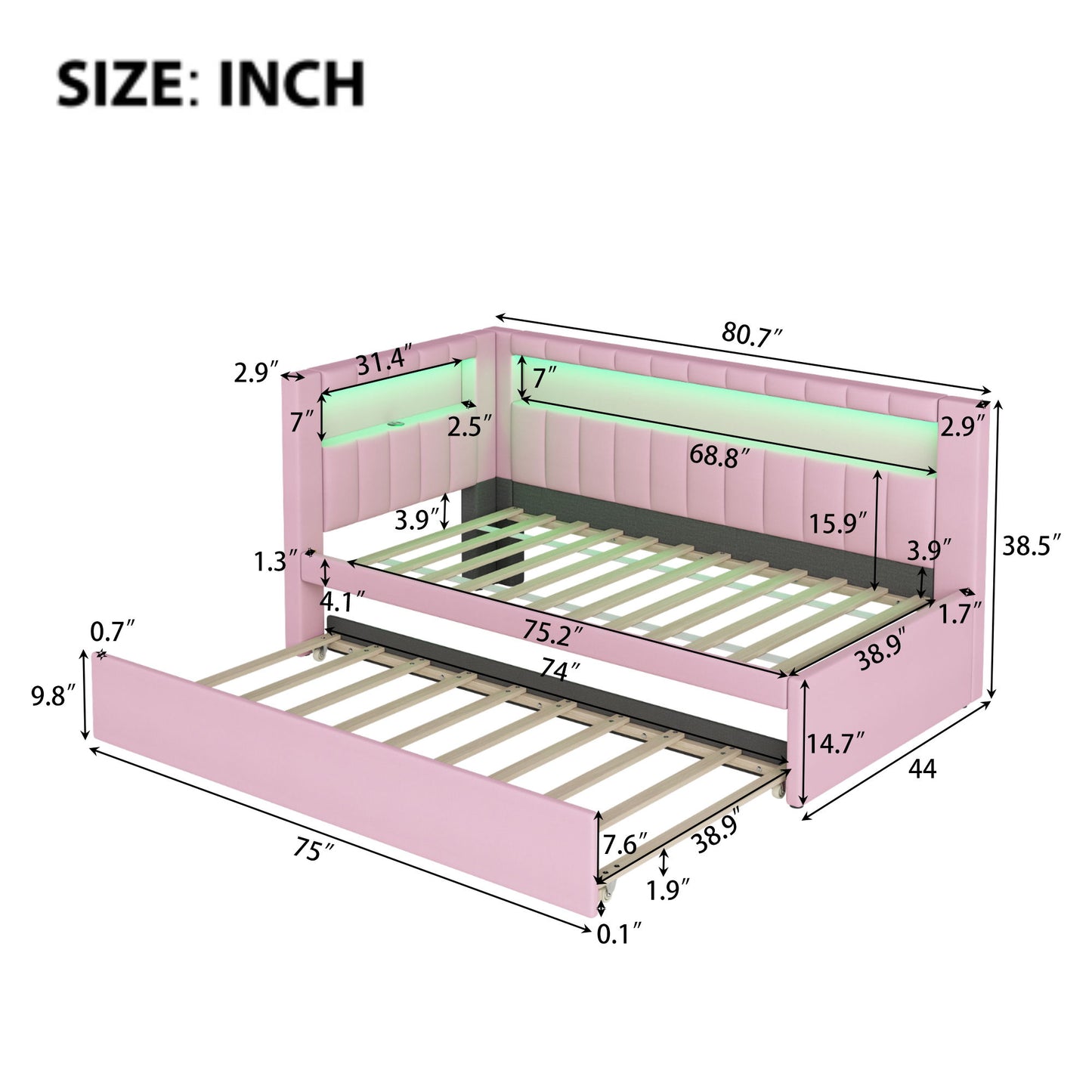 Upholstered Platform Bed With USB Ports And LED Belt