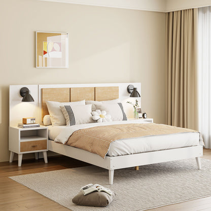 Bed Frame With 2 Nightstands Elegant Design With Lamps