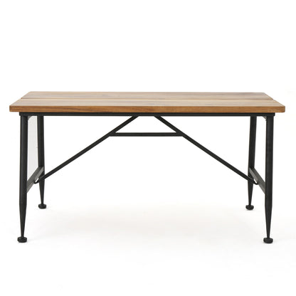 Rectangle Outdoor Coffee Table With Angled Tubular Legs And Wood Top - Black
