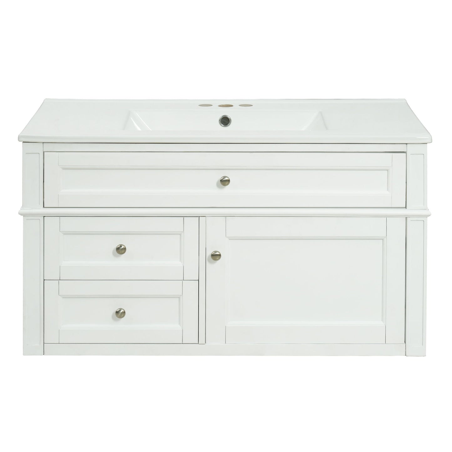 Modern Wall Mounted Floating Cabinet With Double Drawer And Sink