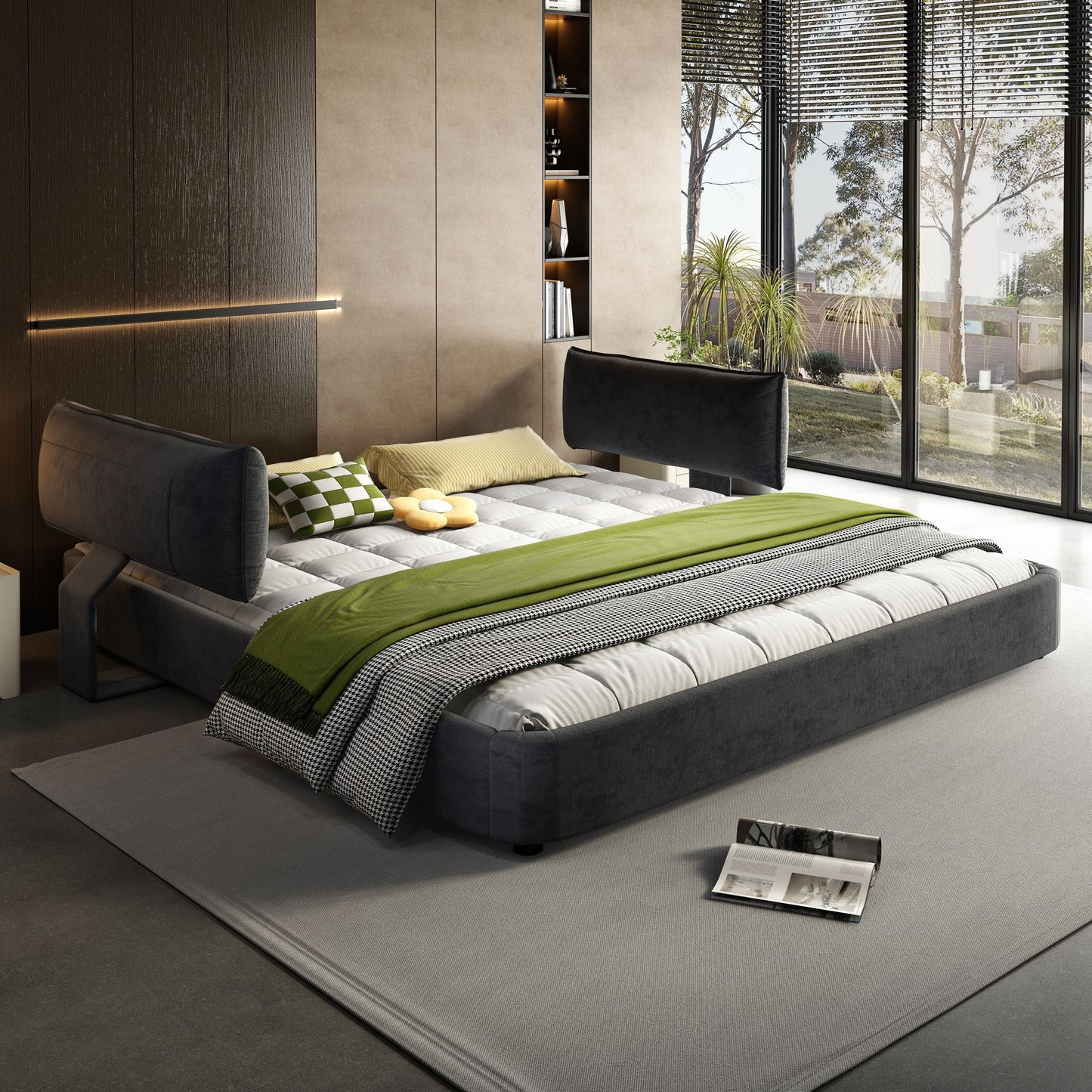Cloud Bed Frame With Oversized Padded Movable Headboard
