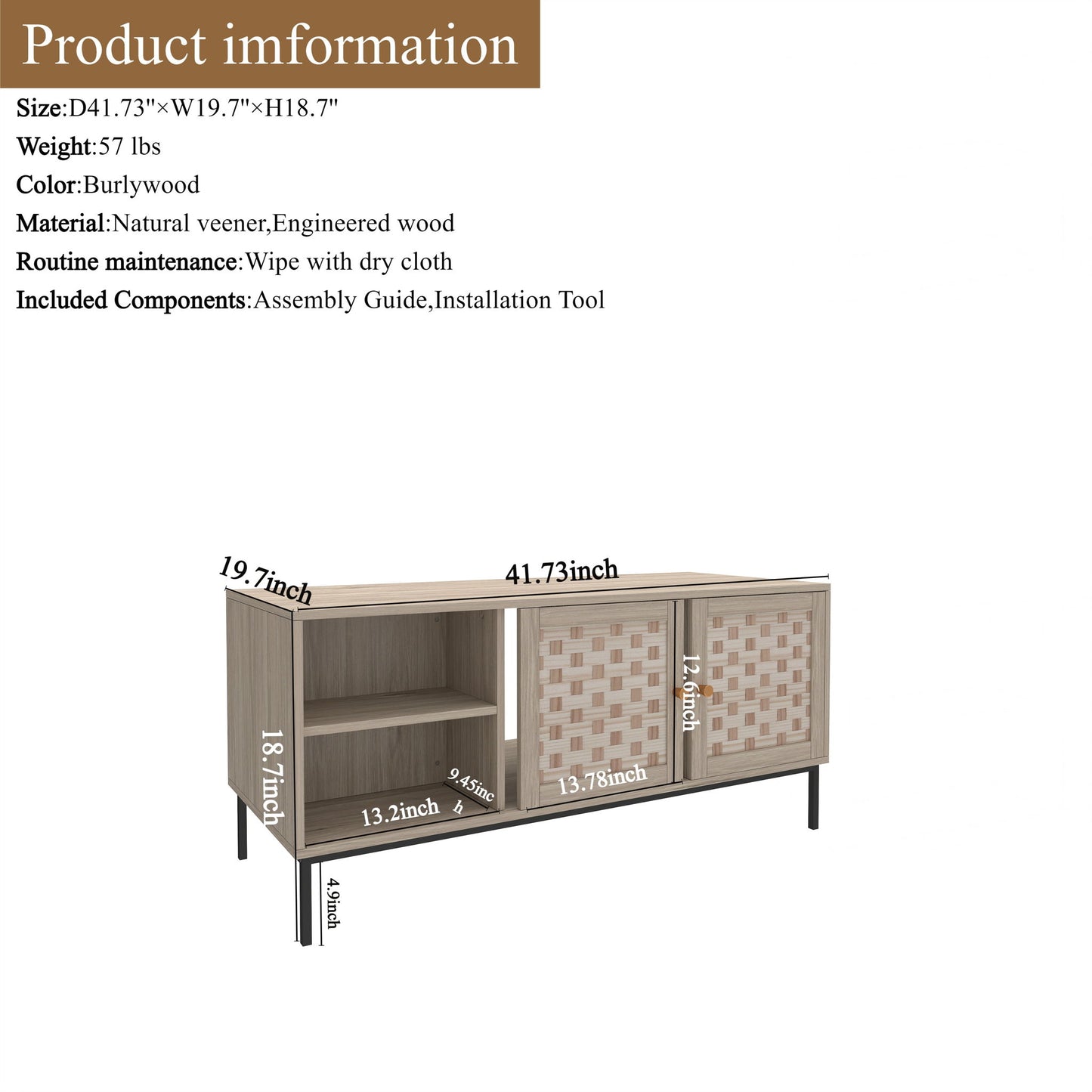 Elegant Veener Weaving Design Coffee Table With 4 Sliding Doors - Natural Wood