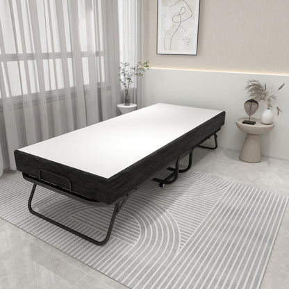 Deluxe - Twin Size Diplomat Folding Bed, Luxurious Memory Foam Mattress And Sturdy - White / Black