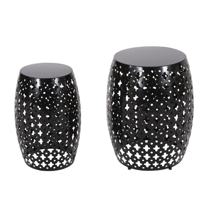 Modern Outdoor Metal End Table Set With Durable Iron Frame - Black