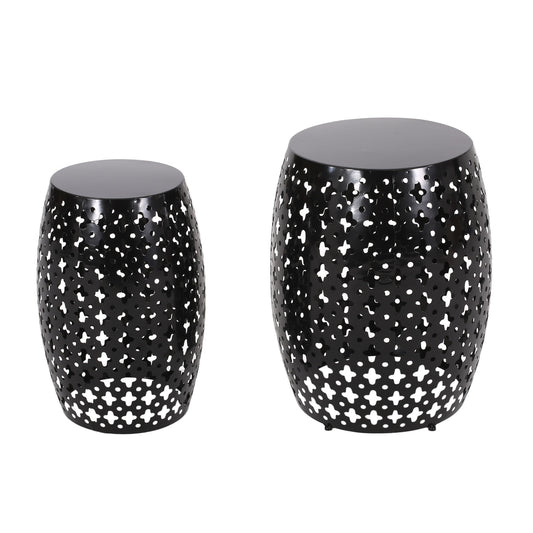 Modern Outdoor Metal End Table Set With Durable Iron Frame - Black