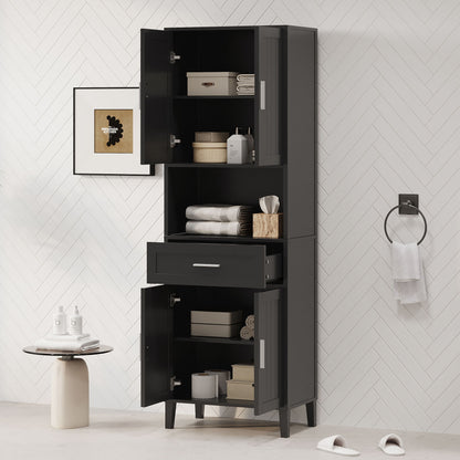 Freestanding Tall Bathroom Cabinet With Soft Close Doors And Adjustable Shelves
