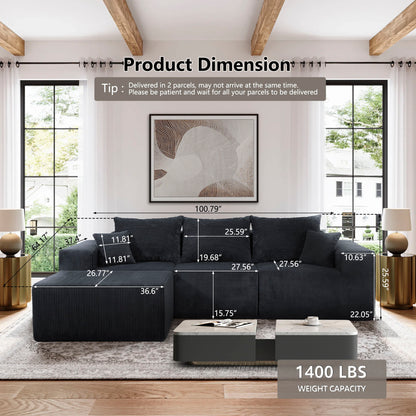 Modular Sectional Sofa, Convertible Couch With Chaise Corduroy