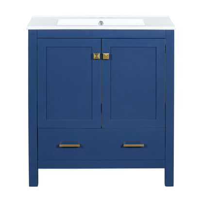 Bathroom Vanity With Single Sink, Combo Cabinet Undermount Sink, Bathroom Storage Cabinet With Two Doors And A Drawer, Soft Closing, Multifunctional Storage, Solid Wood Frame