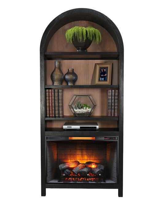 Arched Bookcase With Electric Fireplace - Umbra / Oak Grove