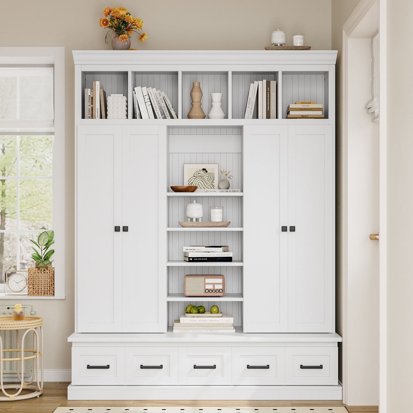 Hall Tree & Bench And 5 Storage Cubbies