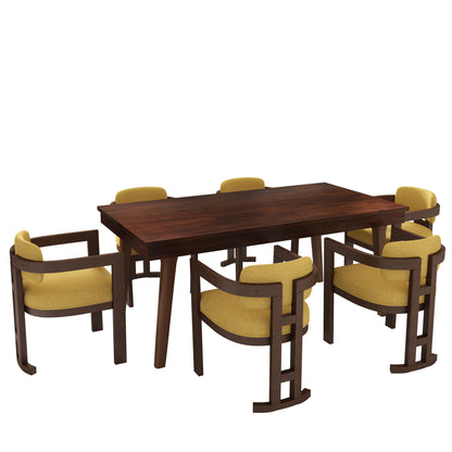 7 Piece Elegant Dining Set With Upholstered Wood Dining Chairs - Yellow / Walnut / Rich Mahogany