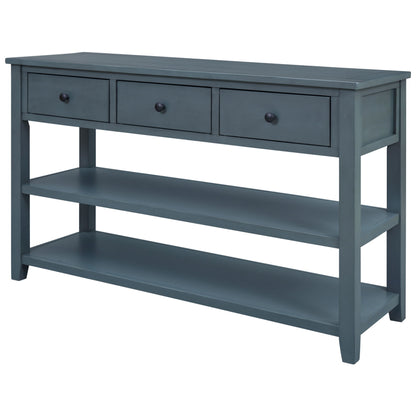 Retro Design Console Table With Two Open Shelves, Pine Frame And Legs For Living Room