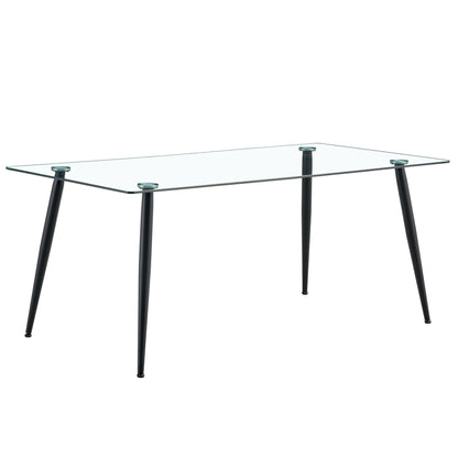 Modern Rectangular Glass Dining Table For 4 - 6 People With Tempered Glass Countertop
