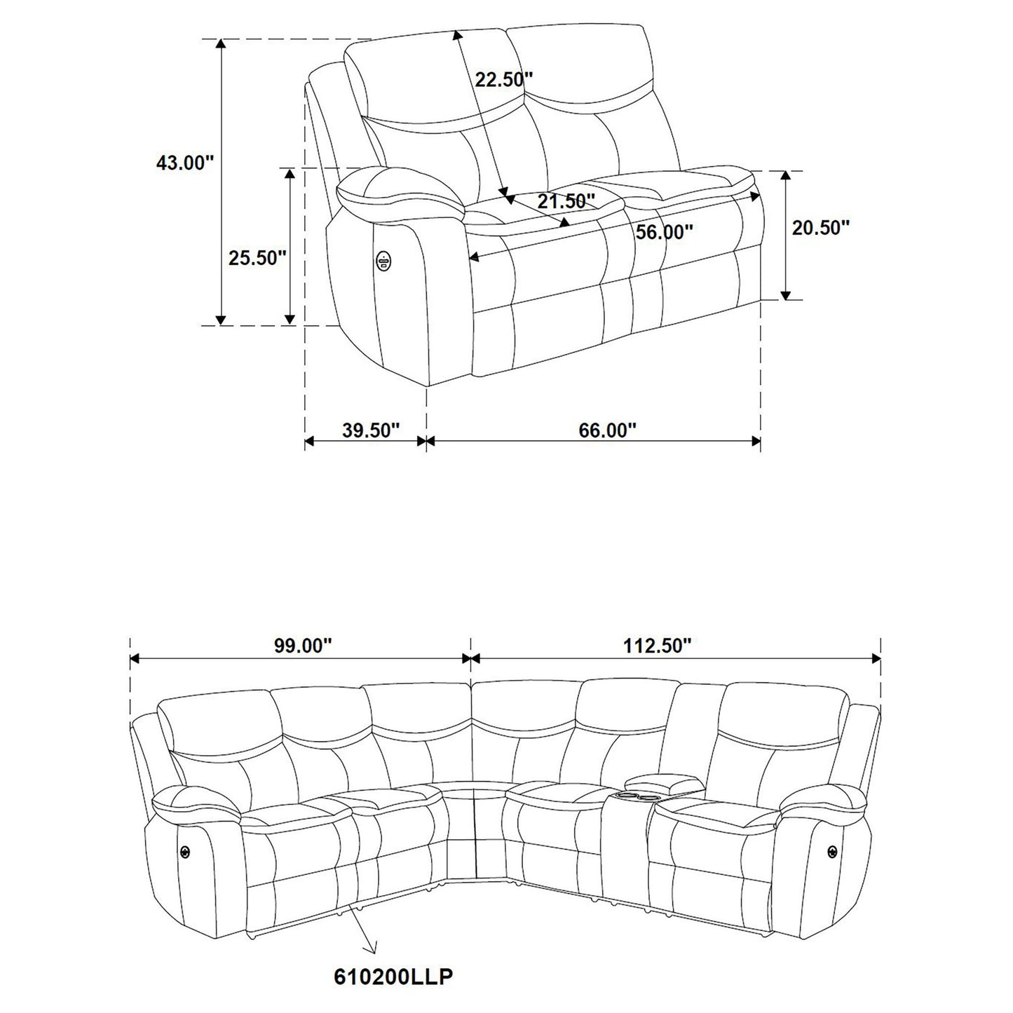 Salerno - Upholstered Power Reclining Sectional Sofa - Dark Gray