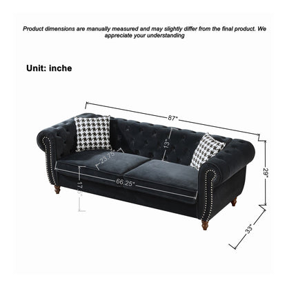 Chesterfield Velvet Upholstery Fabric Sofa With Roll Armrest & Nailhead, Mid Century Modern 3 And 3 Seater Couch