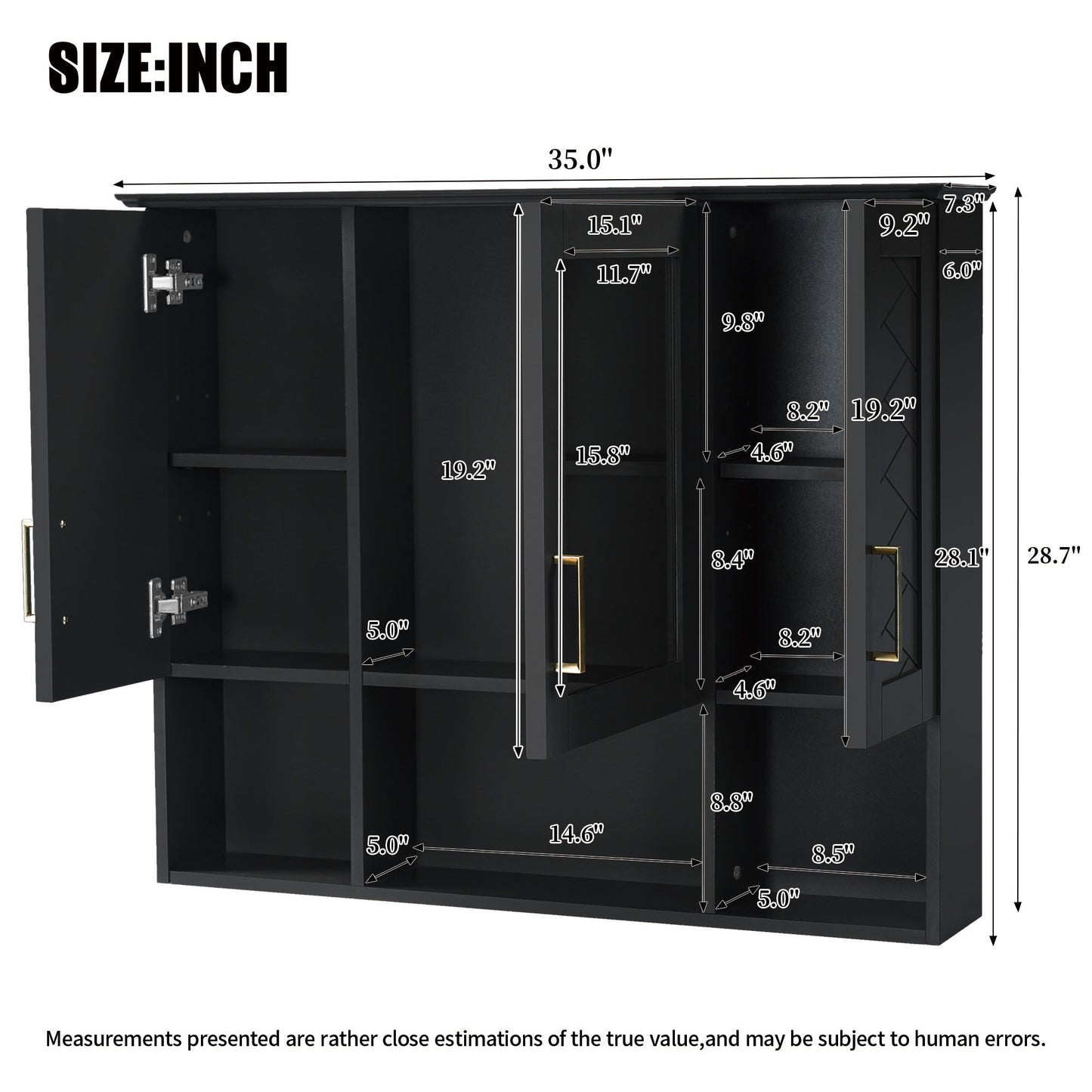 Modern Wall Mounted Medicine Cabinet With Adjustable Shelves, Soft Close Doors, High Define Mirror