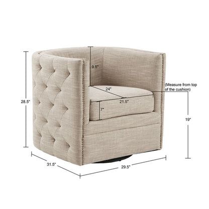 Swivel Chair With Tufted Barrel Design And Nailhead Accents