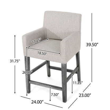 Charmed Upholstered Counter Stool With H Frame Base And Round Arms