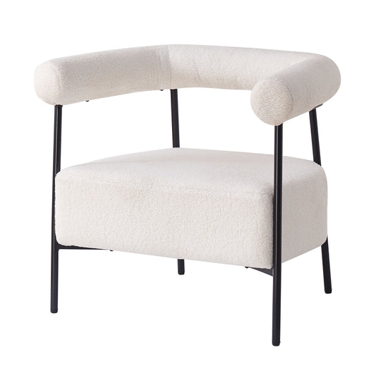 Modern Boucle Fabric Upholstered Accent Chair, Curved Armchair With Metal Frame - White