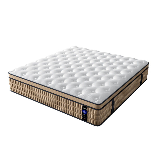 14" King Mattress Hotel Collection Hybrid Mattress With Gel Memory Foam & Pocket Springs - Brown / White