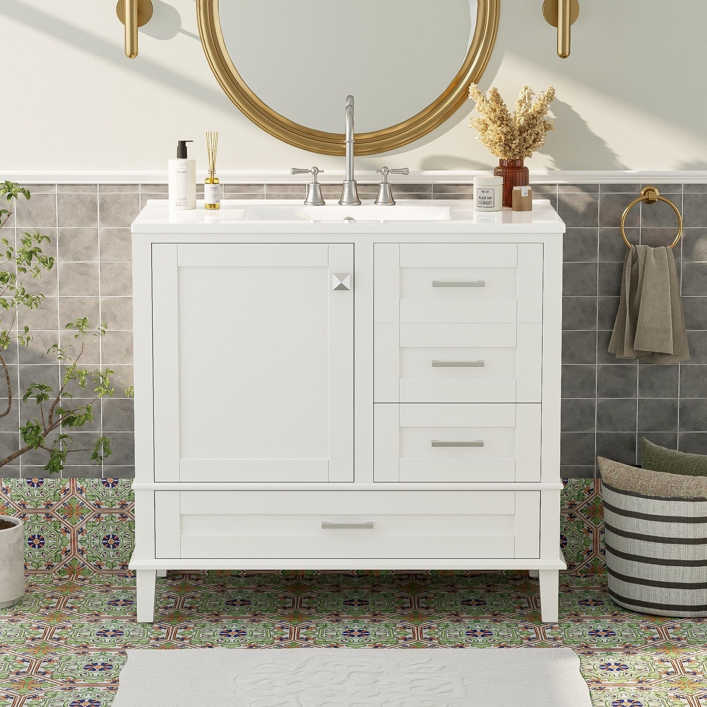Bathroom Vanity, Modern Bathroom Cabinet With Sink Combo Set, Bathroom Storage Cabinet With A Soft Closing Door And 3 Drawers, Solid Wood Frame