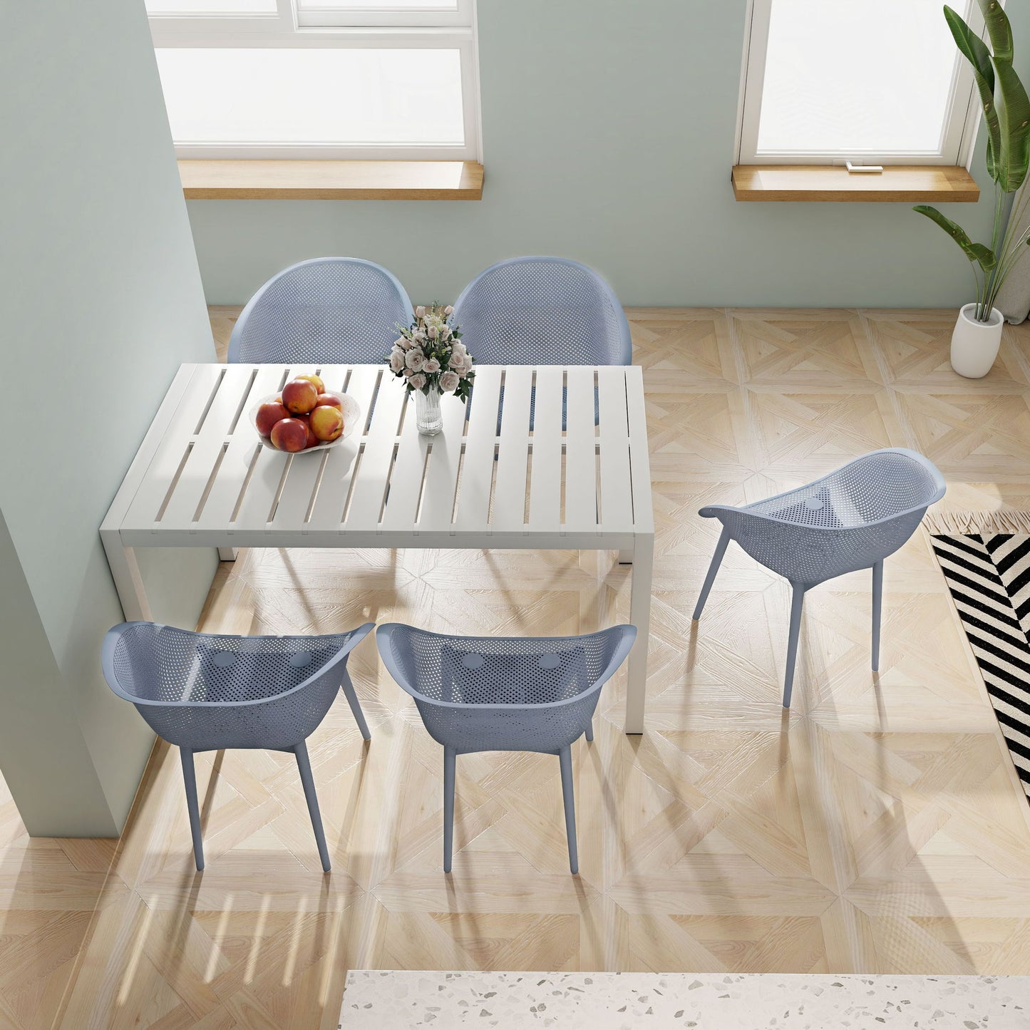 4 Pack Lounge Chair Set With Long Table