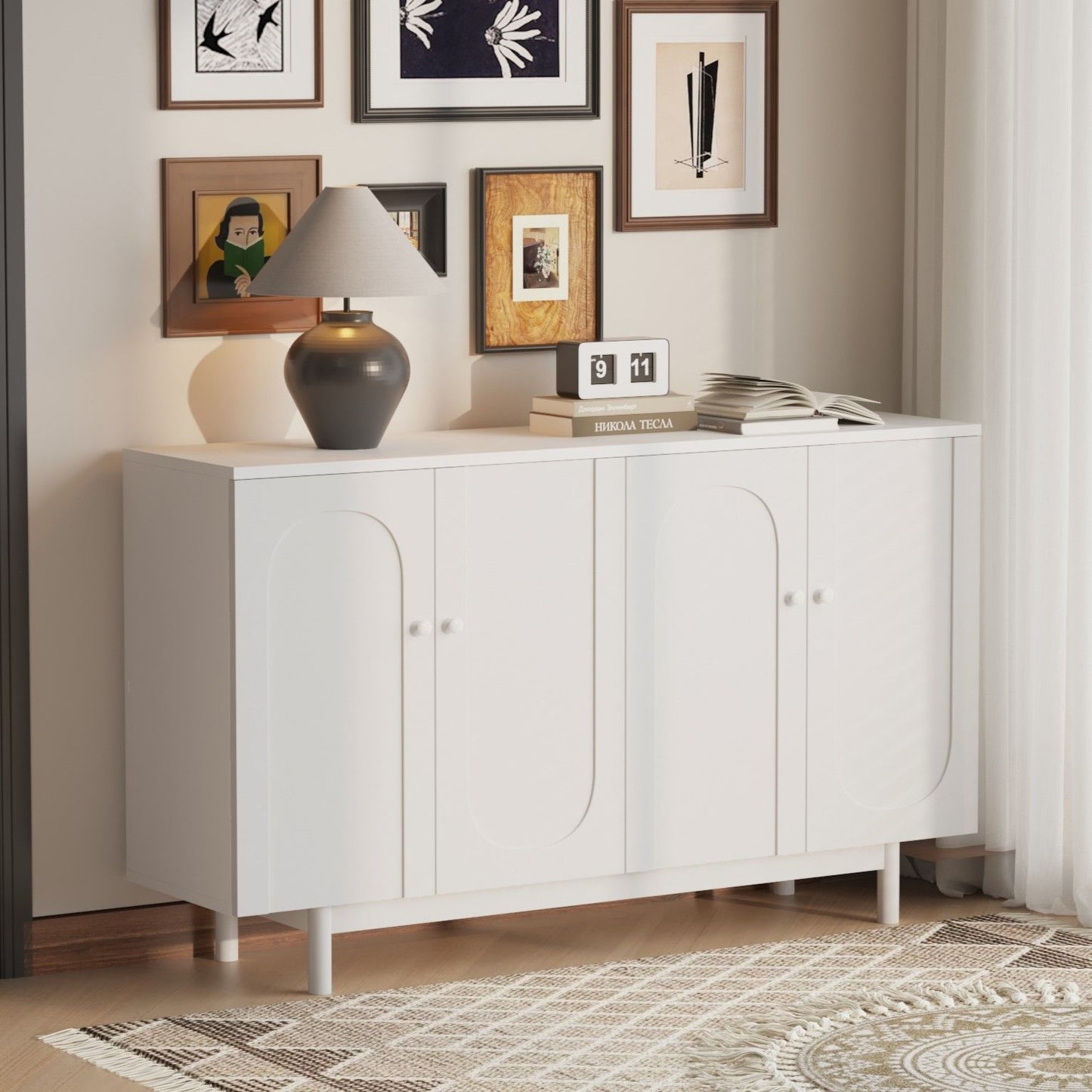 4 Door Storage Cabinet For Living Room - White