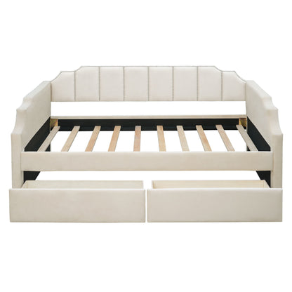 Upholstered Daybed With Drawers, Slat Support