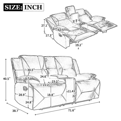 2 Seater Home Theater Recliner Manual Recliner Chair With A LED Light Strip Two Cup Holders And A Storage Box For Living Room
