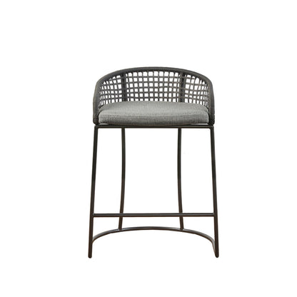 Coastal Woven Counter Stool With Upholstered Seat
