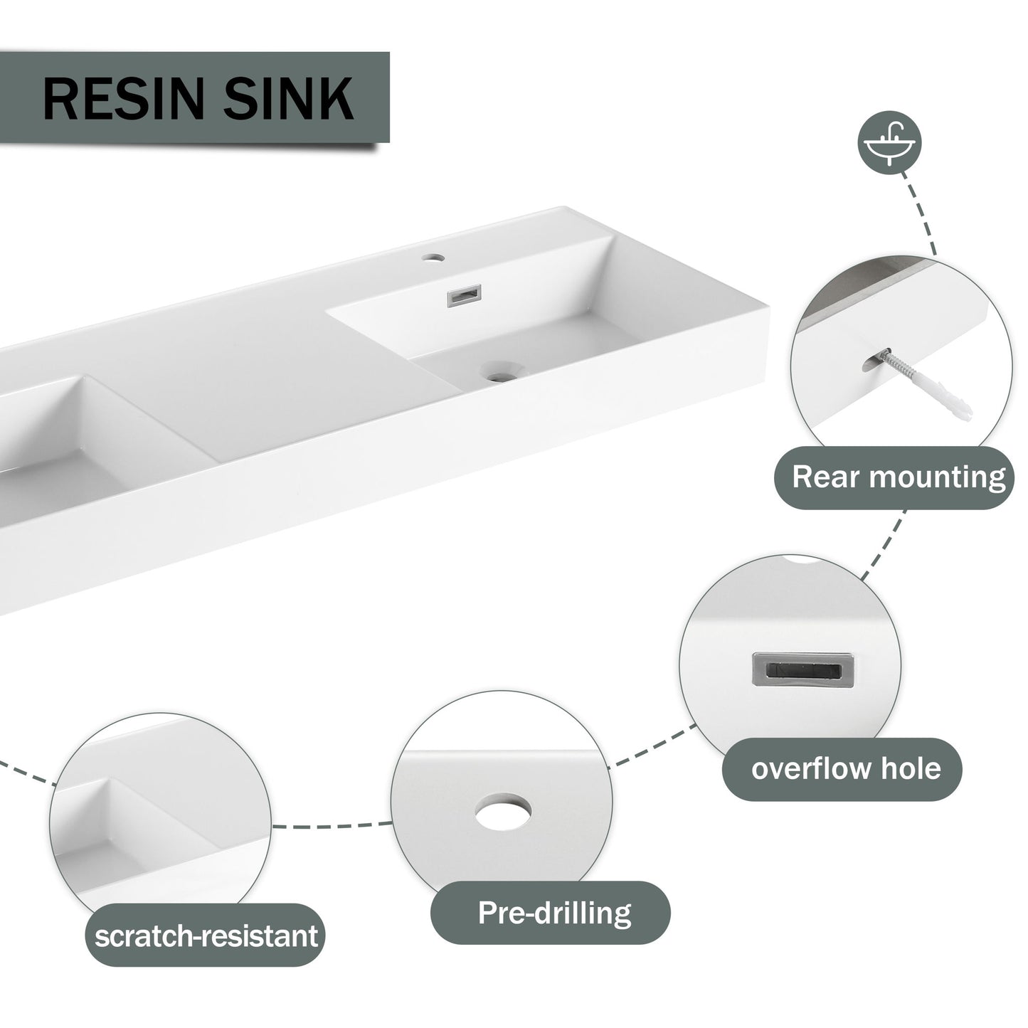 Contemporary Wall Mounted Bathroom Vanity With Dual Resin Sink And Soft Close Drawer