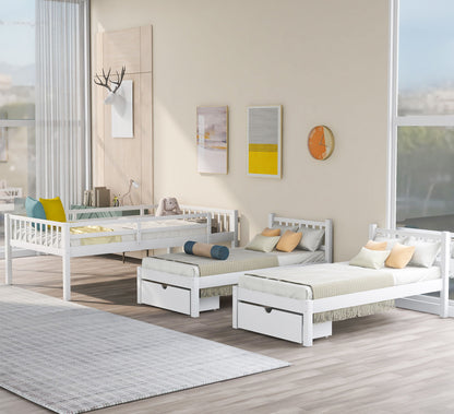 Triple Bunk Bed With Drawers And Guardrails