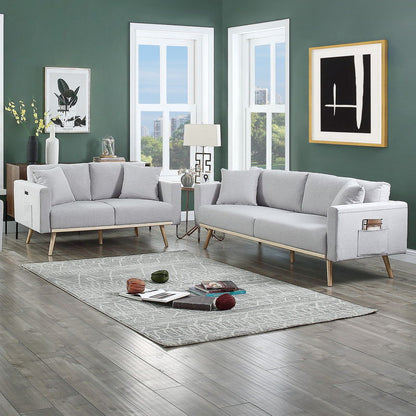 Easton - Linen Fabric Living Room Set With USB Charging Ports Pockets And Pillows (Set of 2)