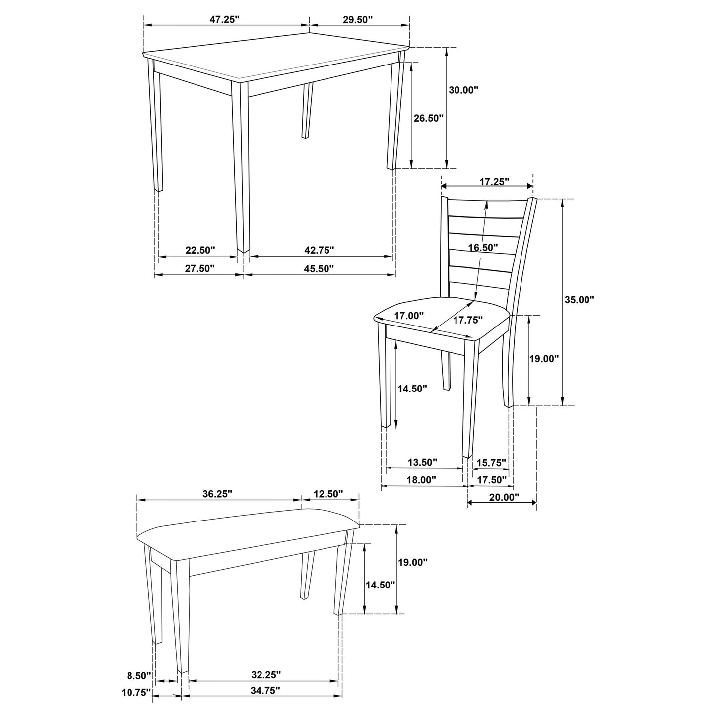 Arvin - 5 Piece Dining Set With Rectangular Table And Bench With Seats - Cappuccino