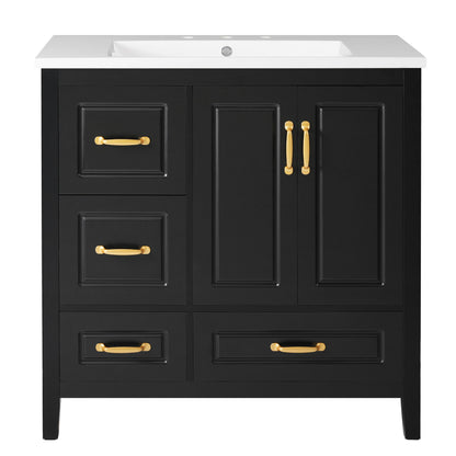 Bathroom Vanity With Sink, Soft Closing Doors & Drawers, Metal Handles