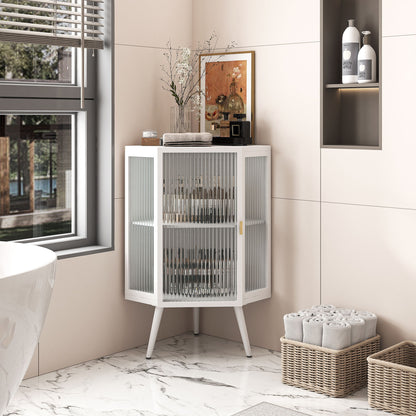 Corner Cabinet With Door And Shelves For Bathroom - White