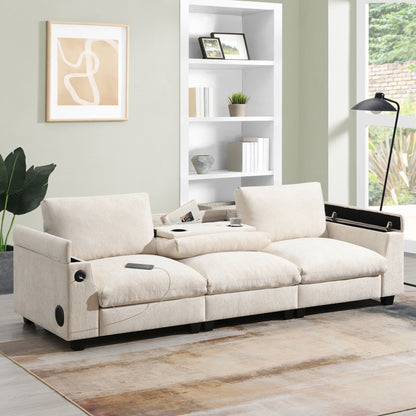 Sectional With Bluetooth Speaker Comfy Cloud Couch Set With Drop Down Table Cup Holders, USB Charger Storage Armrest Wide Seat Sofa