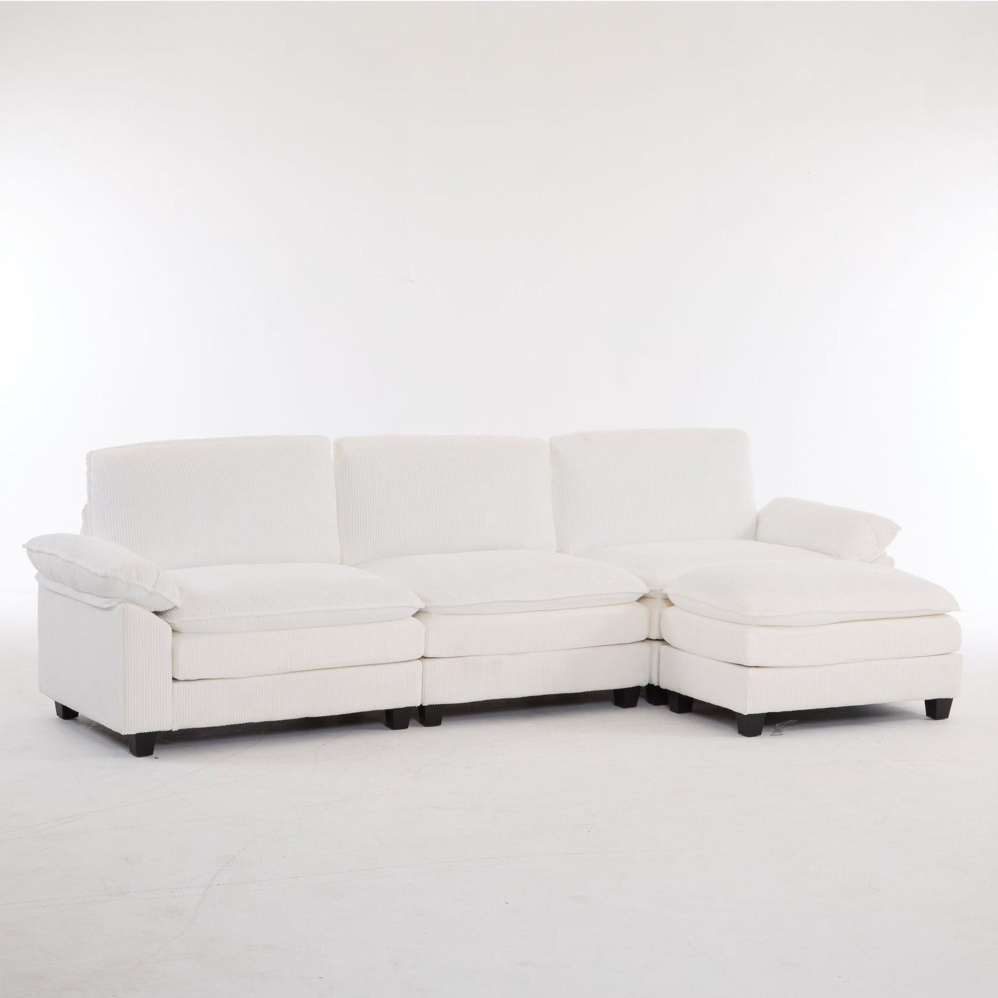 Modular L Shaped Corduroy Sectional Sofa With Removable Ottoman, Upholstered Sofa With Supportive Foam For Living Room - Beige