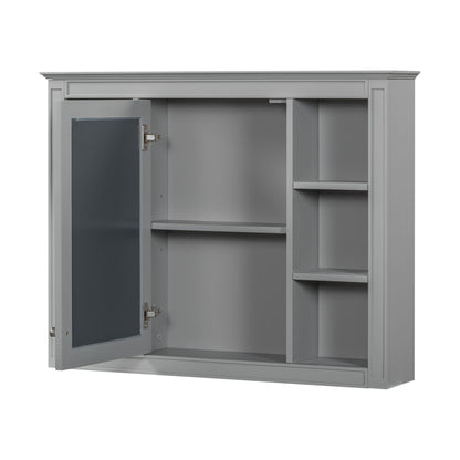 Wall Mounted Medicine Cabinet With Mirror, Storage Cabinet Featuring 6 Open Shelves And Adjustable Interior