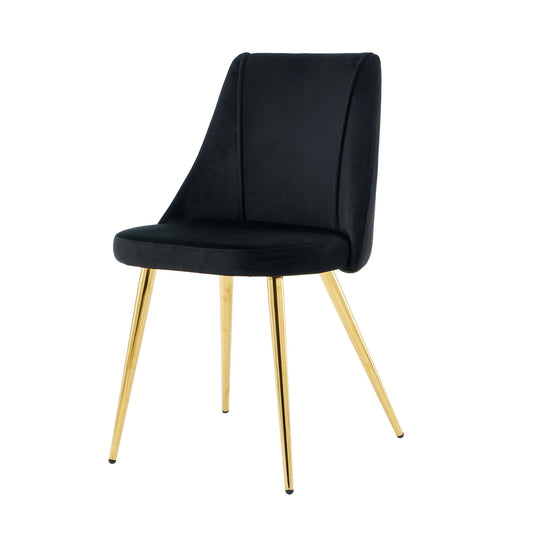 Modern Simple Velvet Dining Chair Set With Gold Metal Legs (Set of 4) - Black