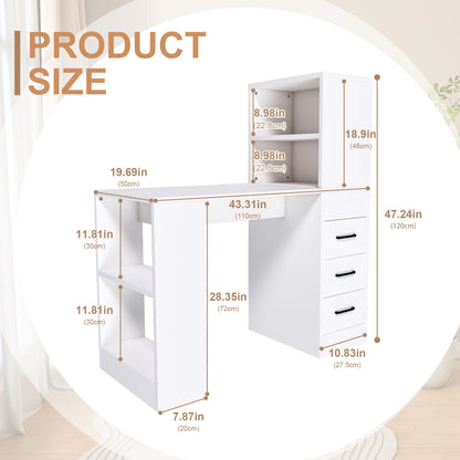 Modern Computer Desk With Built In Socket 3 Slide Drawers 4 Storage Levels - White