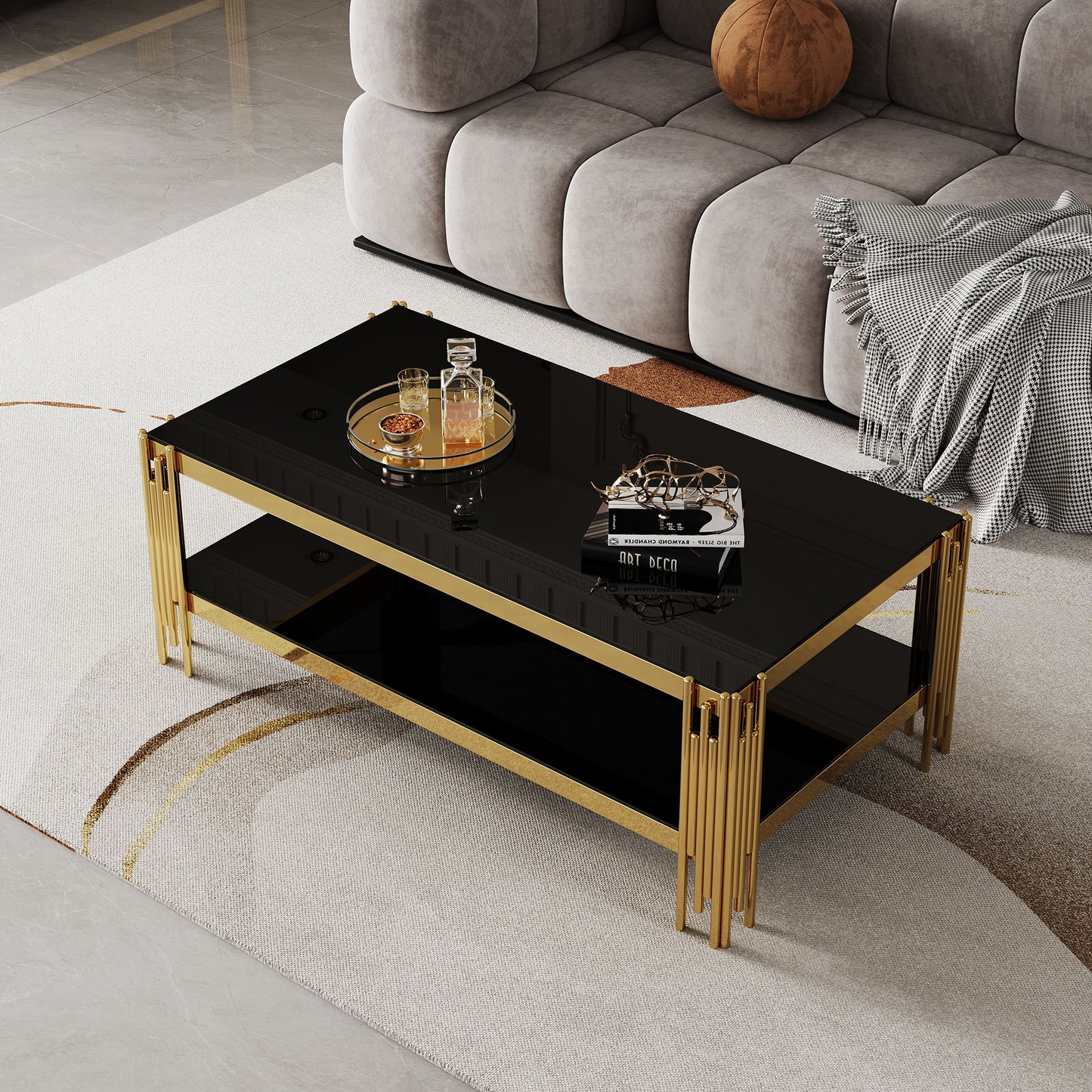 Top And Bottom Double Layer Tempered Glass Table And Mirror Finished Stainless Steel Frame