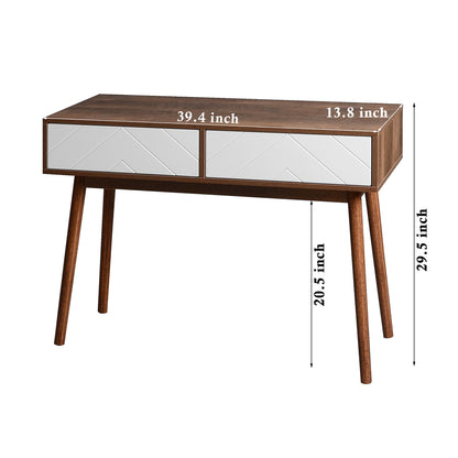 Rustic Entryway Console Table With Carved Panel Drawers And Wood Legs - Natural